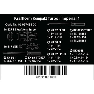 Wera 057485 Kraftform Compact Turbo i Imperial 1 - Elektrické skrutkovače VDE (sada 16) Palcová sada