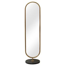 Estila Art deco šatníkové stojace oválne zrkadlo Auri so zlatým kovovým rámom a čiernou okrúhlou podstavou 172 cm
