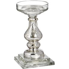 Estila Dizajnový sklenený stojan na sviečku Galis s klasicky tvarovanou siluetou v striebornej farbe so zlatou patinou 24 cm