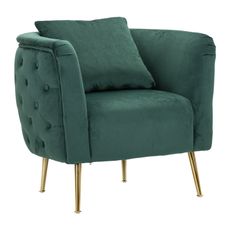 Estila Art deco štvorcové oblé čalúnené smaragdové kreslo Zeran s prešívaným chrbtom so zlatými kovovými nožičkami 76 cm