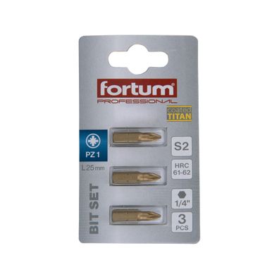 Hrot krížový pozidriv, súprava 3ks, PZ 1x25mm, titán. úprava, S2