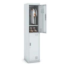 Šatníková skrinka s úložnými boxami, 2 boxy, 1800 x 380 x 450 mm, cylindrický zámok, sivá/tmavosivá