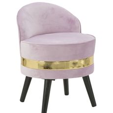 Estila Dizajnová art deco okrúhla taburetka Laurentia s opierkou s ružovým zamatovým poťahom a zlatým detailom 45 cm