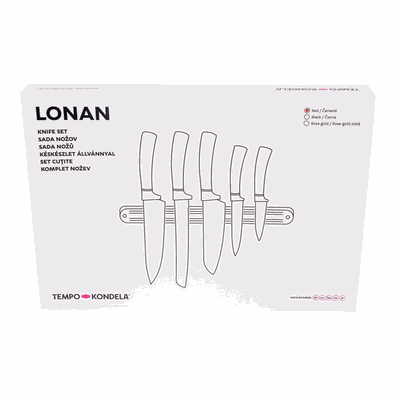 TEMPO-KONDELA LONAN, sada nožov s magnetickým držiakom, 6 ks, červená