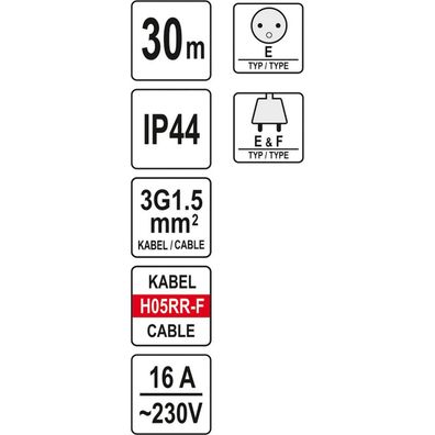 Yato YT-81053 Bubnový predlžovací kábel so 4 zásuvkami, 30 m