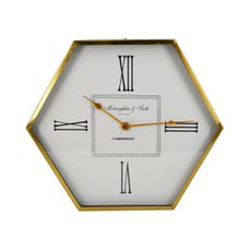 Estila Štýlové šesťuholníkové art deco nástenné hodiny Hex so zlatým rámom s glamour nádychom 53 cm
