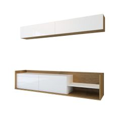 Biela/prírodná TV súprava v dekore exotického dreva 180x40 cm Kale - Kalune Design