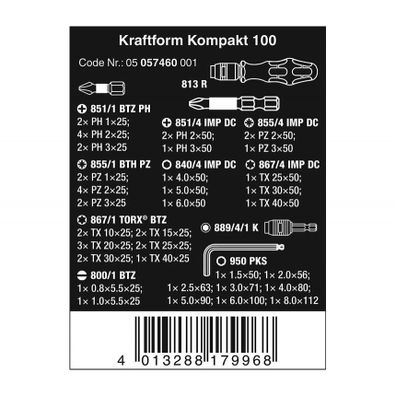 Wera 057460 Kraftform Kompakt 100 bitov a nástrčných kľúčov s držiakom 889/4/1 K (sada 52 dielov)