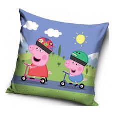 Vankúš Prasiatko Peppa a George na kolobežkách - 40 x 40 cm