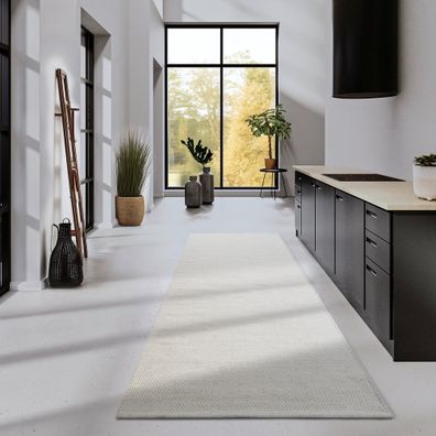 Krémovobiely ručne tkaný behúň s prímesou vlny 80x200 cm Pradesh Natural White – Elle Decoration
