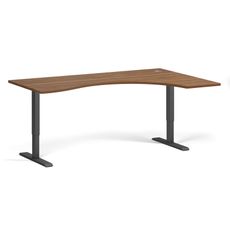 Ergonomický výškovo nastaviteľný stôl, 180x120 cm, 2 motory, L/P, čierna podnož, orech