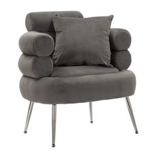 Estila Moderné art deco kreslo Taglia s dizajnovou opierkou so sivým zamatovým poťahom a chrómovými nožičkami 85 cm