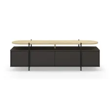Čierny TV stolík v dekore duba 160x48 cm Hinoa – Marckeric