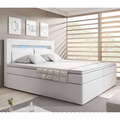 Posteľ Box Spring New Jersey s úložným priestorom a LED osvetlením 140 x 200 cm | biela