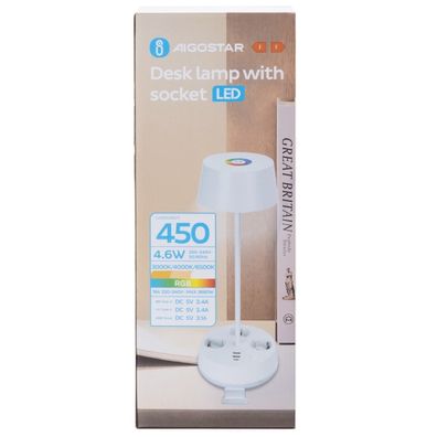 Aigostar-LED RGBW Stmievateľná stolová lampa s zásuvkami a USB LED/4,6W/230V biela