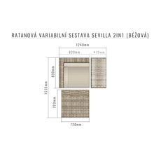 Deokork Ratanová variabilná zostava SEVILLA 2in1 (béžová)