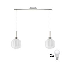 LED luster na lanku HARMA 2xE27/60W/230V matný chróm/biela