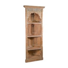 Estila Luxusná vintage rohová knižnica Segovia z hnedého mangového dreva s efektom vymytého náteru a ornamentálnym zdobením 198 cm