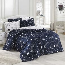 L'essentiel Povlečení s prostěradlem na dvoulůžko Luisa 200x220 cm modro-bílé