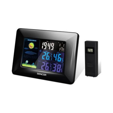 Sencor - Meteostanica s farebným LCD displejom a budíkom 3xAAA + 2xAA čierna