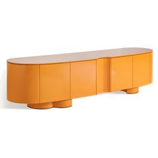Estila Art deco oranžový oválny štvordverový TV stolík Munios s lesklým hladkým povrchom s oblými hranami a oválnymi nožičkami 220 cm