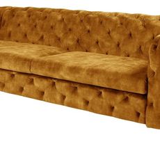 Estila Luxusná trojmiestna chesterfield sedačka Modern Barock so zamatovým poťahom s prešívaním v horčicovej farbe s nožičkami 235 cm