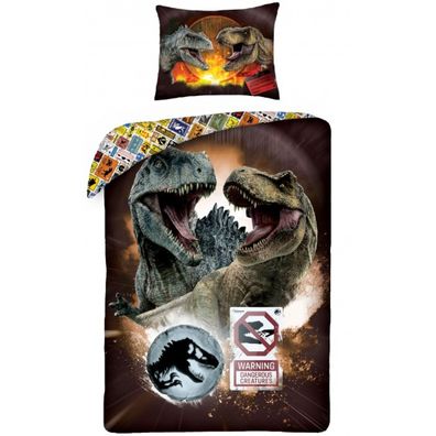 Bavlnené posteľné obliečky Jurský park – motív Súboj dinosaurov - 100% bavlna - 70 x 90 cm + 140 x 200 cm