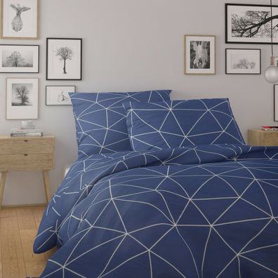 Kvalitex Bavlnené obliečky Nordic Grid modrá, 140 x 220 cm, 70 x 90 cm