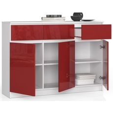 Komoda K140 3D3SZ biela/červená lesk