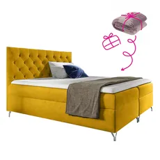 Boxspringová posteľ, 200x200, žltá látka Velvet, GULIETTE + darček