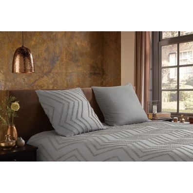 Sivo-hnedé predĺžené obliečky na jednolôžko z mikrovlákna 140x220 cm Pure Zigzag – Good Morning
