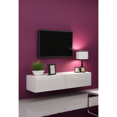 CAMA MEBLE Vigo 140 tv stolík na stenu biela / biely lesk