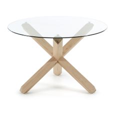 Dubový jedálenský stôl se skleněnou doskou Kave Home Nori, ø 120 cm