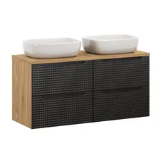 Comad Závěsná skříňka Luxor Black s deskou a umyvadly 120 cm černá/dub olejovaný