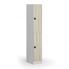 Šatníková skrinka s úložnými boxmi, 2 boxy, 1850 x 300 x 500 mm, kódový zámok, laminované dvere, dub prírodný
