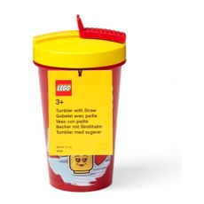 Červený téglik s žltým vekom a slamkou LEGO® Iconic, 500 ml