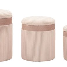Estila Moderný set troch okrúhlych zamatových ružových taburetiek Mendy s rebrovaným poťahom s úložným priestorom 49 cm