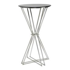 Estila Moderný art deco kovový okrúhly strieborný barový stôl Virello v tvare presýpacích hodín s čiernou sklenenou doskou 105 cm