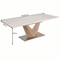 Jedálenský stôl, biela extra vysoký lesk HG/dub sonoma, 160x90 cm, DURMAN
