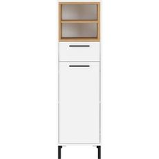 Biela vysoká kúpeľňová skrinka v dekore duba 34x118 cm Loria - Germania