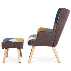 Kreslo - ušiak s podnožkou, poťah patchwork látka
