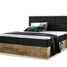 Wilsondo Čalúnená boxspring manželská posteľ WOOD 2 s úložným priestorom - čierna Kronos Rozmer: 180x200