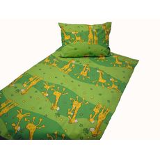 Obliečky bavlnené detské Žirafky zelené TiaHome - 1x Vankúš 90x70cm, 1x Paplón 140x200cm