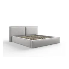 Svetlosivá čalúnená dvojlôžková posteľ s úložným priestorom a roštom 180x200 cm Arendal – Cosmopolitan Design