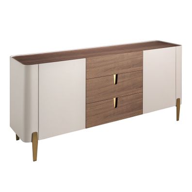 Estila Luxusný moderný dvojdverový príborník Forma Moderna s tromi zásuvkami v hnedej a béžovej farbe so zlatými detailmi 180 cm