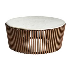 Estila Art deco konferenčný okrúhly stolík Missy z hnedého akáciového dreva a vrchnou doskou z bieleho mramoru 100cm