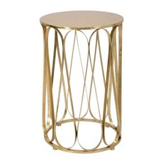 Estila Art deco okrúhly kovový zlatý príručný stolík Lenia s nohou s vlnitým vzorom 58 cm