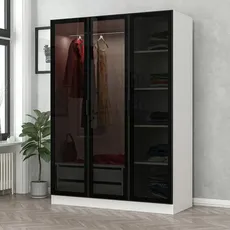 Štýlová šatníková skriňa Kale 210 x 135 x 52 cm, bielo – dymová