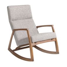 Estila Luxusné moderné hojdacie kreslo Forma Moderna so sivým textilným poťahom a dizajnovou hnedou drevenou podstavou 96 cm