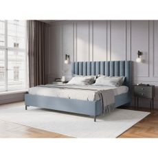 Svetlomodrá čalúnená dvojlôžková posteľ s úložným priestorom s roštom 200x200 cm Casey – Mazzini Beds